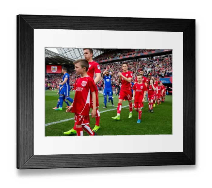 Framed Print : Mascots Lead Out Bristol City and Birmingham City Teams at Ashton Gate Stadium Framed Print : Mascots Lead Out Bristol City and Birmingham City Teams at Ashton Gate Stadium