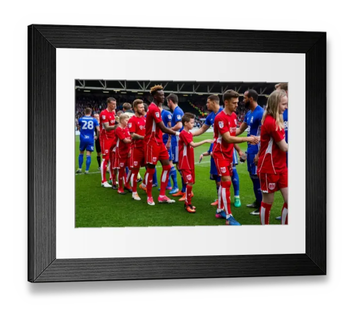 Framed Print : Unforgettable Handshake Moment: Bristol City Mascots and Birmingham City Players, Sky Bet Championship (2017)
