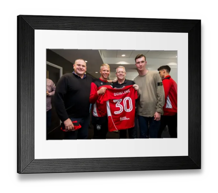 Framed Print : Bristol City Football Club: George Dowling Presents Sponsors with Signed Shirt after Championship Match vs. Birmingham City Framed Print : Bristol City Football Club: George Dowling Presents Sponsors with Signed Shirt after Championship Match vs. Birmingham City