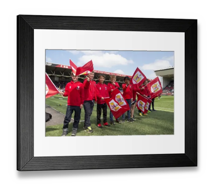 Framed Print : Half-time Flag-Bearers at Ashton Gate: Bristol City vs Birmingham City, Sky Bet Championship Framed Print : Half-time Flag-Bearers at Ashton Gate: Bristol City vs Birmingham City, Sky Bet Championship