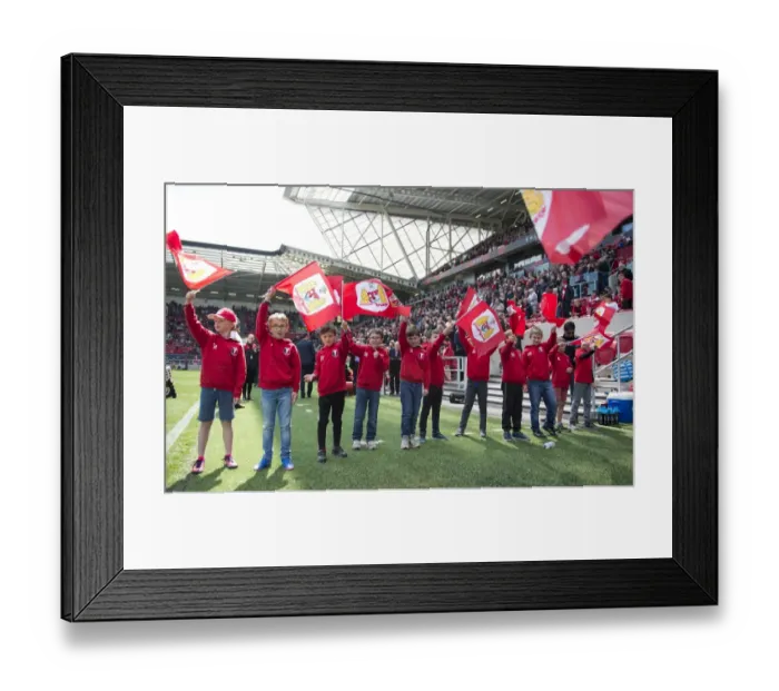 Framed Print : Half-time Flag-Bearers at Ashton Gate: Bristol City vs Birmingham City, Sky Bet Championship