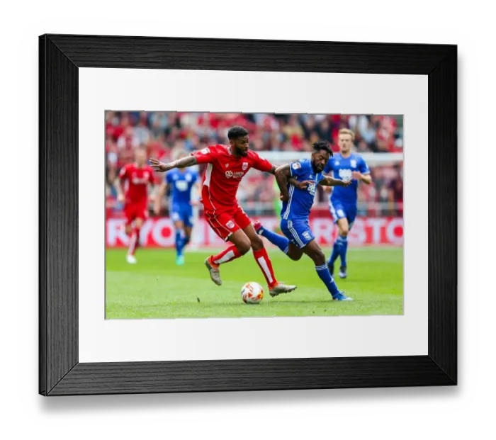 Framed Print : Intense Rivalry: Mark Little vs. Jacques Maghoma Clash at Ashton Gate Framed Print : Intense Rivalry: Mark Little vs. Jacques Maghoma Clash at Ashton Gate