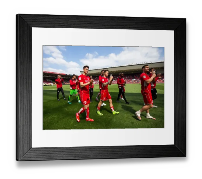 Framed Print : Bristol City Players Bailey Wright, Callum O'Dowda, and Josh Brownhill Celebrate with Fans at Ashton Gate Stadium (Bristol City v Birmingham City, Sky Bet Championship)
