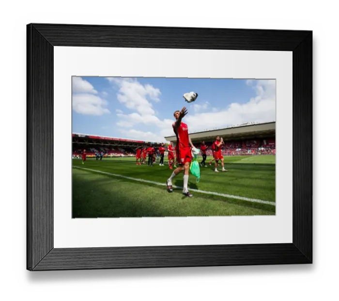 Framed Print : Aden Flint's Euphoric Moment: Throwing Boots into the Crowd (Bristol City vs. Birmingham City, 2017)