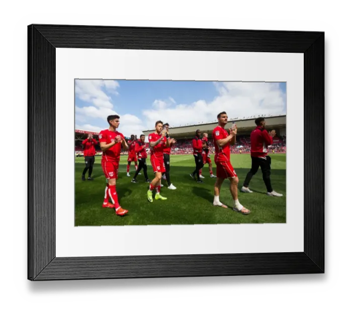 Framed Print : Bristol City Champions: Wright, O'Dowda, and Brownhill Celebrate with Fans at Ashton Gate Stadium Framed Print : Bristol City Champions: Wright, O'Dowda, and Brownhill Celebrate with Fans at Ashton Gate Stadium