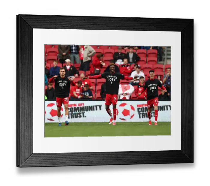 Framed Print : Bristol City Players Unite in Support: Good Luck Joey T Shirts Against Birmingham City, May 2017 Framed Print : Bristol City Players Unite in Support: Good Luck Joey T Shirts Against Birmingham City, May 2017