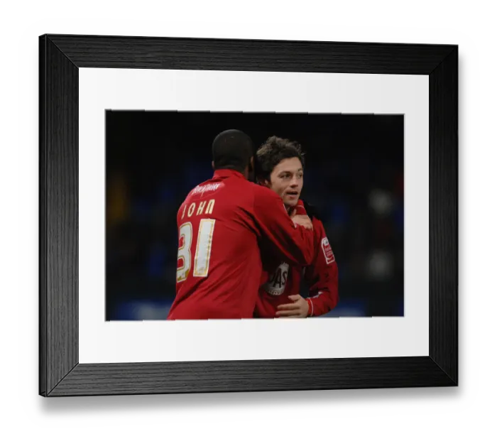 Framed Print : Stern John thanks Ivan Sproule after his cross set Framed Print : Stern John thanks Ivan Sproule after his cross set