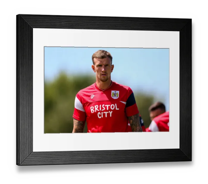 Framed Print : Aden Flint's Watchful Gaze: Guernsey FC vs. Bristol City, 2017