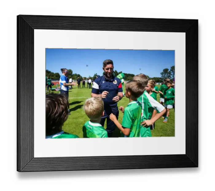 Framed Print : Bristol City Head Coach Lee Johnson Meets Young Mascots Before Guernsey Friendly