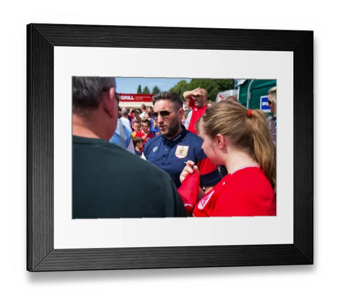 Framed Print : Bristol City FC: Lee Johnson Connects with Fans at Pre-season Match against Bristol Manor Farm (2017)