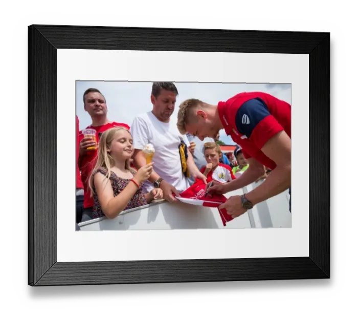 Framed Print : Bristol City's Taylor Moore Greets Fans at The Creek during Pre-season Friendly against Bristol Manor Farm (2017)