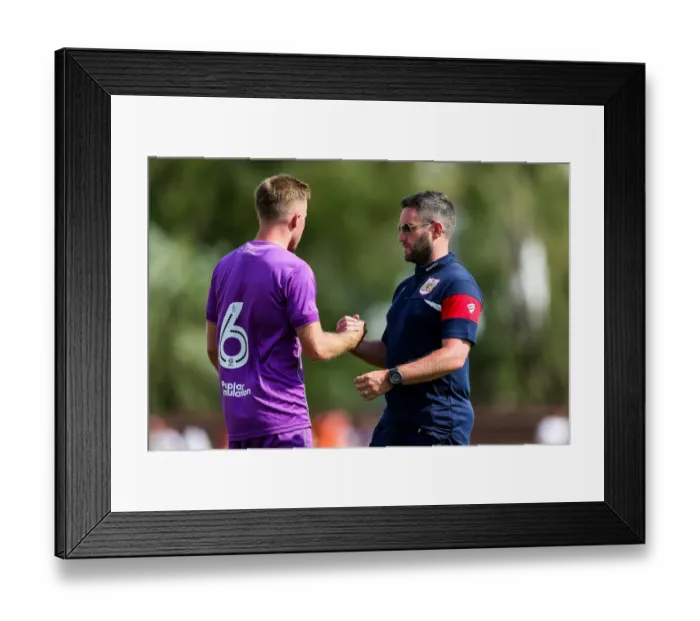 Framed Print : Bristol City's Lee Johnson Congratulates Joe Morrell after Goal vs. Bristol Manor Farm (2017) Framed Print : Bristol City's Lee Johnson Congratulates Joe Morrell after Goal vs. Bristol Manor Farm (2017)