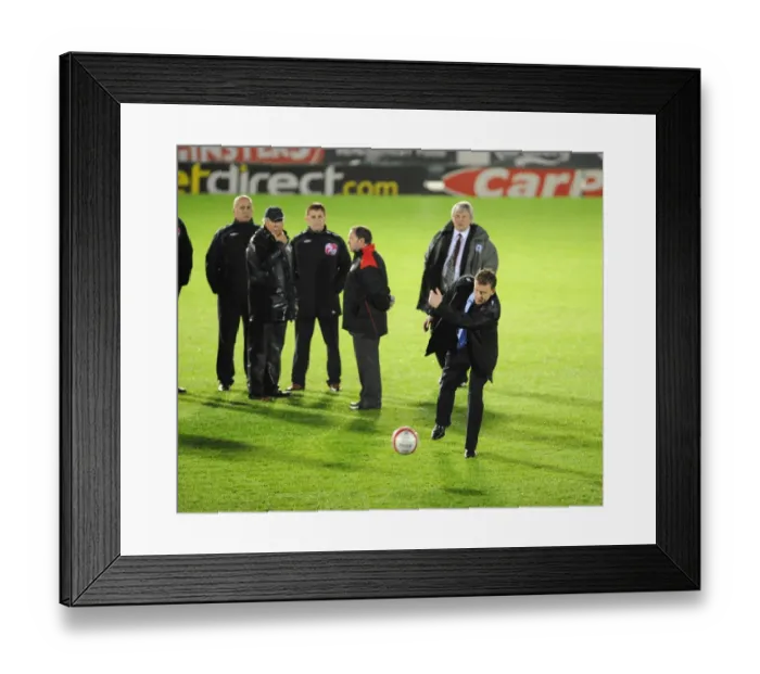 Framed Print : Match Officials and Managers Collaborate in Pitch Inspection: Plymouth Argyle vs. Bristol City Framed Print : Match Officials and Managers Collaborate in Pitch Inspection: Plymouth Argyle vs. Bristol City
