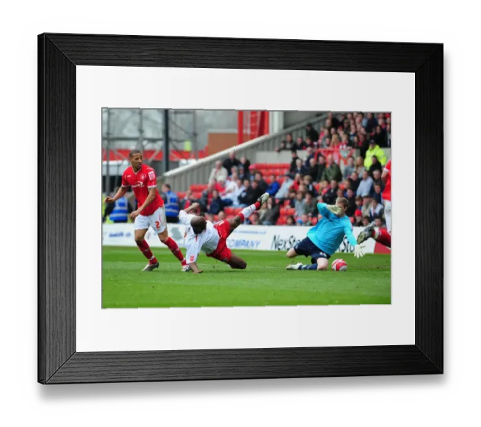 Framed Print : Dele Adebola has his shot blocked by Iain Taylor Framed Print : Dele Adebola has his shot blocked by Iain Taylor