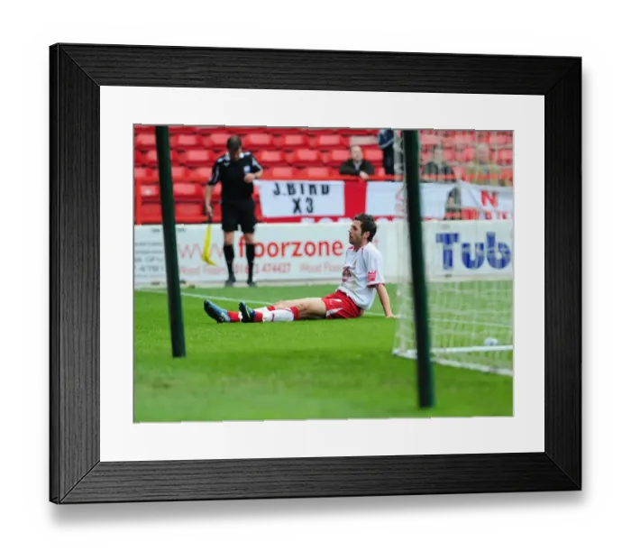 Framed Print : Ivan Sproule is disapointed after his shot was cleared off the line