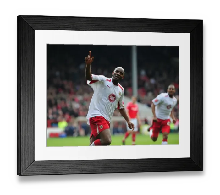 Framed Print : Dele Adebola's Thrilling Goal Celebration for Bristol City Against Nottingham Forest Framed Print : Dele Adebola's Thrilling Goal Celebration for Bristol City Against Nottingham Forest