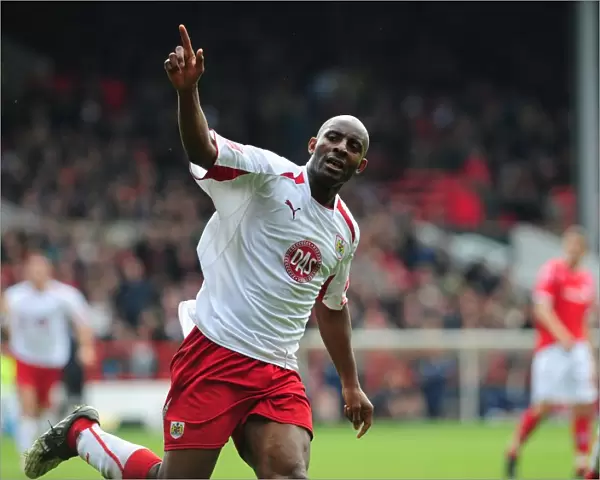 Dele Adebola Celebrates scoring for Bristol