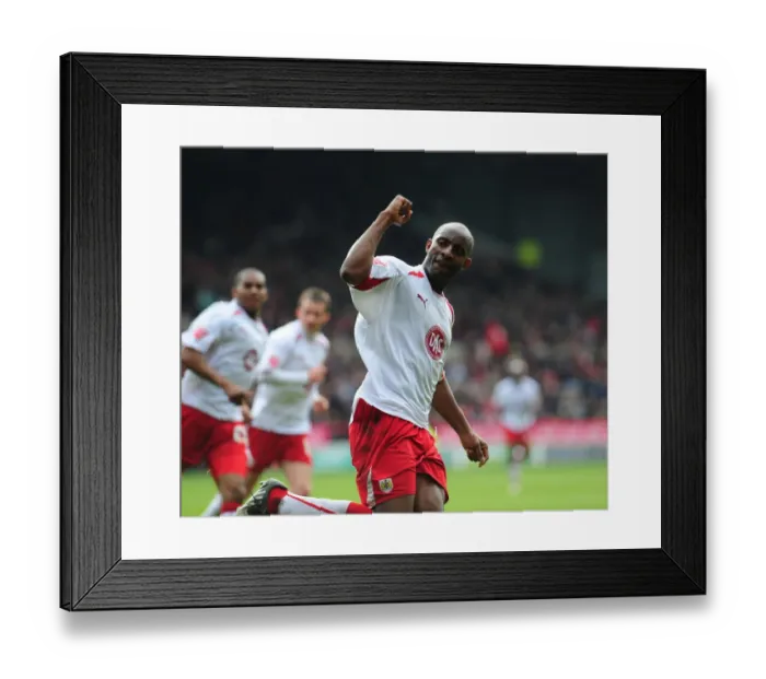 Framed Print : Dele Adebola celebrates