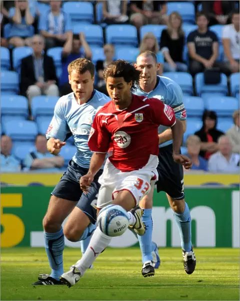 City new signing Alvaro Saborio takes on the Coventry defence