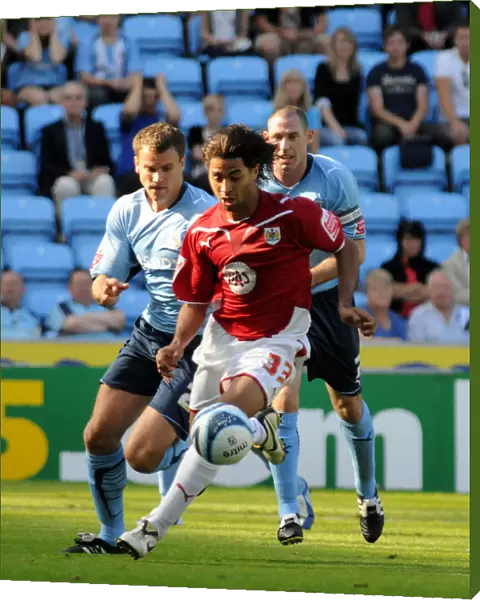 City new signing Alvaro Saborio takes on the Coventry defence