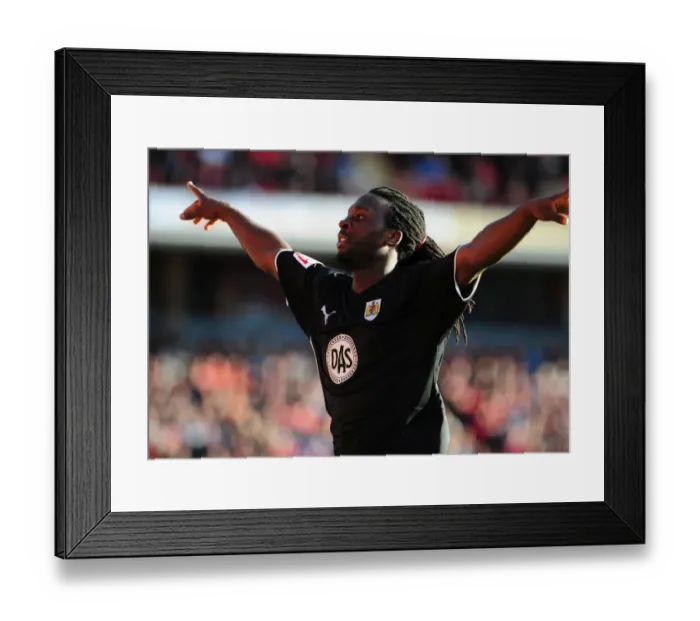 Framed Print : Evander Sno's Double Debut: The Exciting Moment He Scored His First Goal for Bristol City Against Barnsley