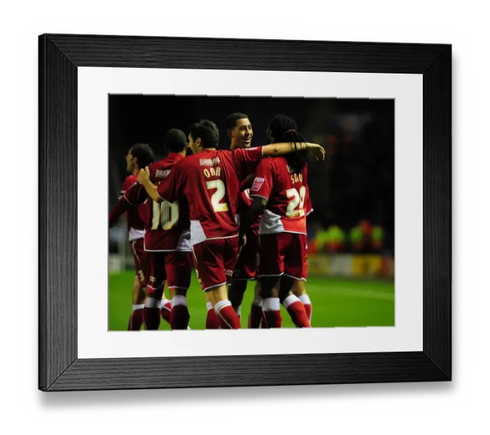 Framed Print : Bristol City: Evander Sno and Teammates Celebrate Historic Win Against Leicester City Framed Print : Bristol City: Evander Sno and Teammates Celebrate Historic Win Against Leicester City