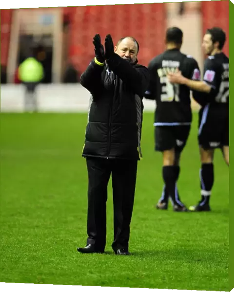 Manager Gary Johnson thanks the travelling fans
