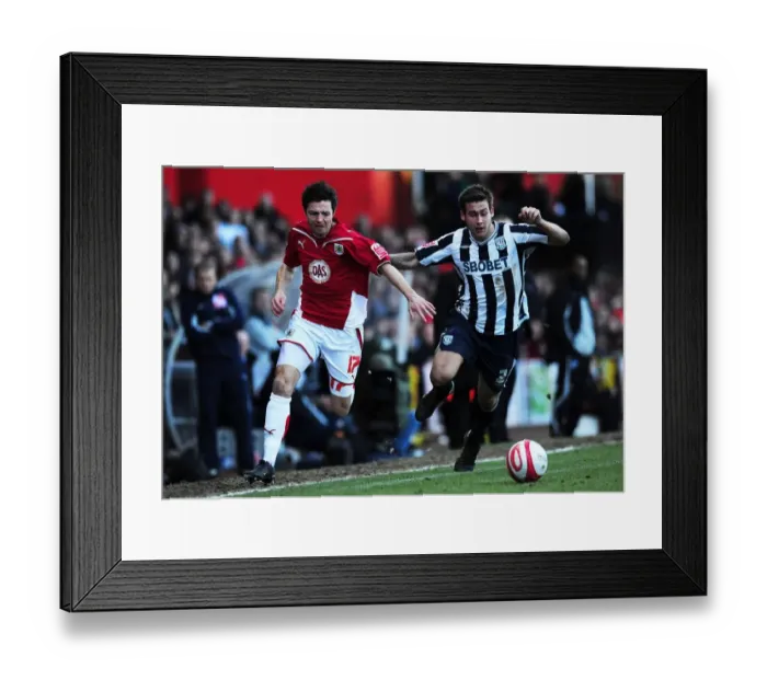 Framed Print : Race for the Ball: Ivan Sproule vs. Joe Mattock in Bristol City vs. West Bromwich Albion Football Championship Clash