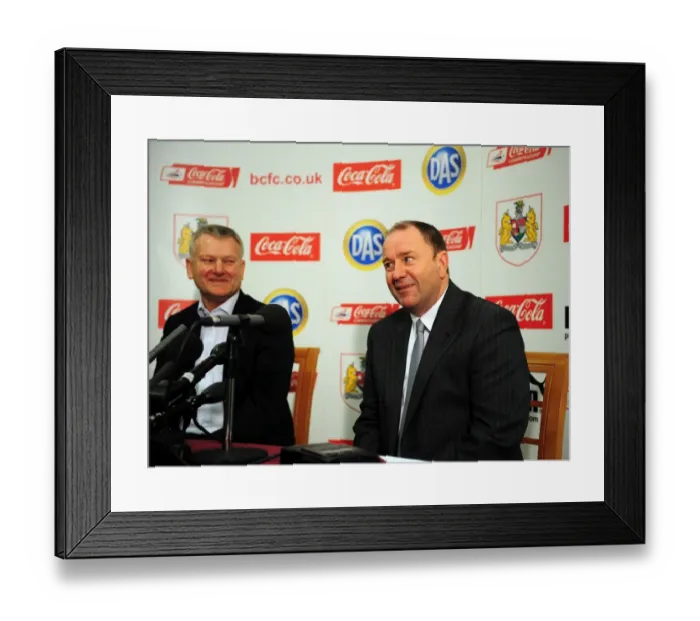 Framed Print : Gary Johnson Bids Farewell to Steve Lansdown: A Championship Goodbye at Ashton Gate Stadium (March 18, 2010) Framed Print : Gary Johnson Bids Farewell to Steve Lansdown: A Championship Goodbye at Ashton Gate Stadium (March 18, 2010)