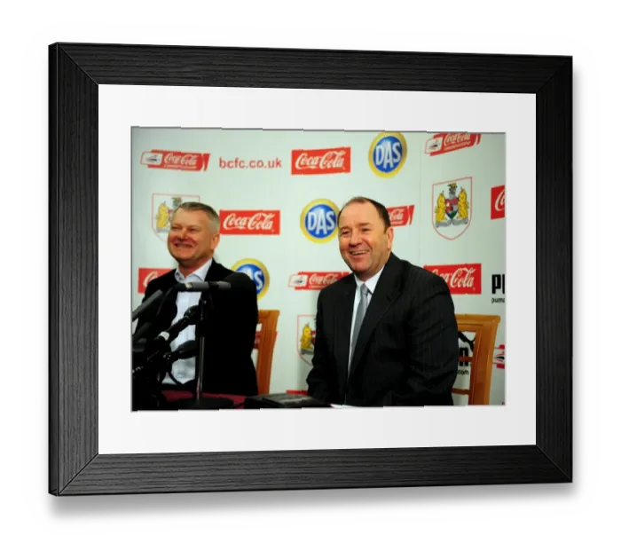 Framed Print : Gary Johnson Bids Farewell to Steve Lansdown: A Championship Goodbye at Ashton Gate Stadium (March 18, 2010) Framed Print : Gary Johnson Bids Farewell to Steve Lansdown: A Championship Goodbye at Ashton Gate Stadium (March 18, 2010)