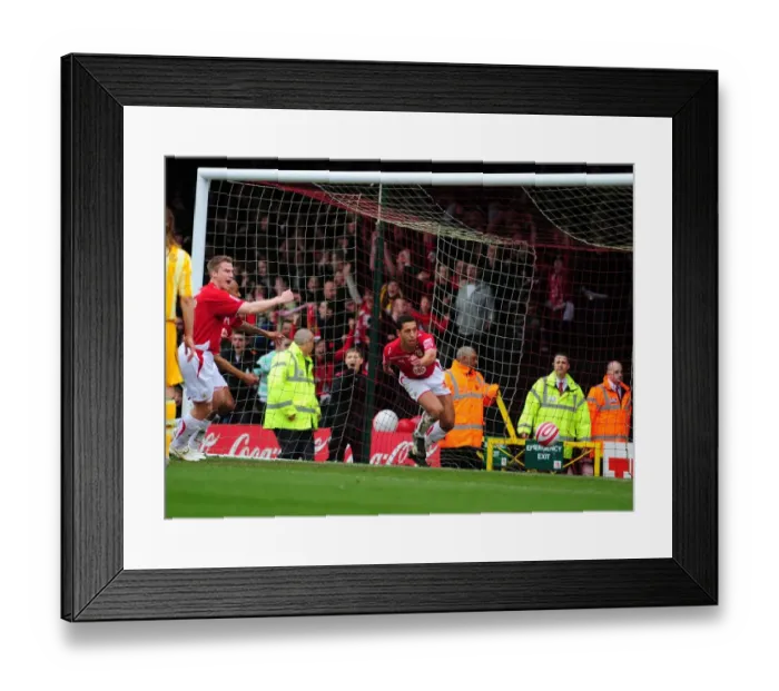 Framed Print : Bristol City's Lewin Nyatanga Celebrates Opening Goal Against Newcastle United in 2010 Championship Match