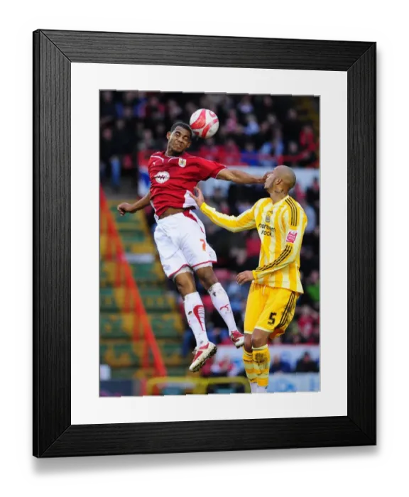 Framed Print : Championship Showdown: Elliott vs. Hall - Aerial Battle at Ashton Gate, 2010 (Bristol City vs. Newcastle Utd) Framed Print : Championship Showdown: Elliott vs. Hall - Aerial Battle at Ashton Gate, 2010 (Bristol City vs. Newcastle Utd)