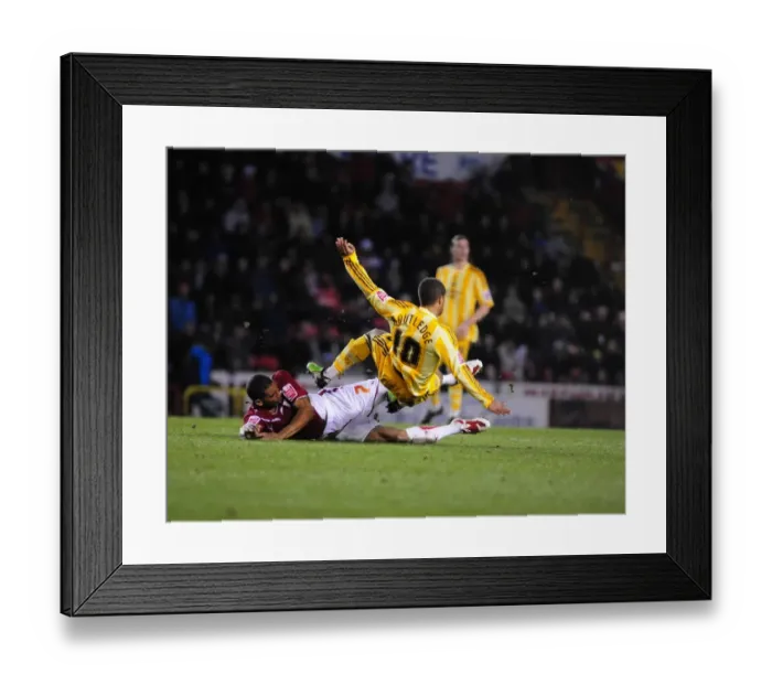 Framed Print : Championship Clash: Elliott vs. Routledge - Marvin Tackles Wayne at Ashton Gate, 2010 Framed Print : Championship Clash: Elliott vs. Routledge - Marvin Tackles Wayne at Ashton Gate, 2010