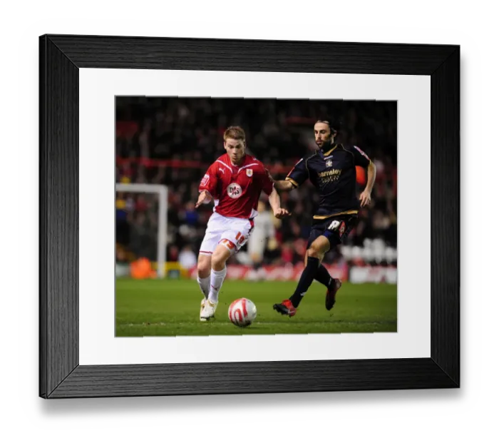 Framed Print : Bristol City vs Barnsley: Intense Battle for Control - Christian Ribeiro vs Daniel Bogdanovic, Championship Football, 2010