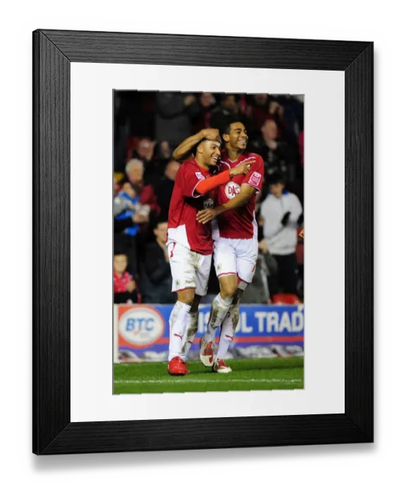 Framed Print : Goal Celebration: Nicky Maynard and Marvin Elliott of Bristol City after Scoring against Barnsley (Championship, 23 / 03 / 2010) Framed Print : Goal Celebration: Nicky Maynard and Marvin Elliott of Bristol City after Scoring against Barnsley (Championship, 23 / 03 / 2010)
