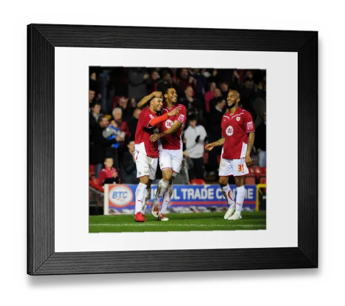 Framed Print : Bristol City: Nicky Maynard and Marvin Elliott's Euphoric Goal Celebration vs Barnsley (23 / 03 / 2010) Framed Print : Bristol City: Nicky Maynard and Marvin Elliott's Euphoric Goal Celebration vs Barnsley (23 / 03 / 2010)