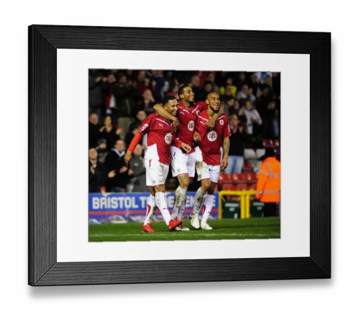 Framed Print : Triumphant Trio: Nicky Maynard, Marvin Elliott, and Danny Haynes's Euphoric Goal Celebration - Bristol City vs Barnsley, 2010 Framed Print : Triumphant Trio: Nicky Maynard, Marvin Elliott, and Danny Haynes's Euphoric Goal Celebration - Bristol City vs Barnsley, 2010