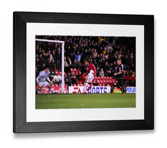 Framed Print : Nicky Maynard's Hat-Trick Bid: Thrilling Moment at Ashton Gate, Bristol City vs Barnsley, Championship 2010