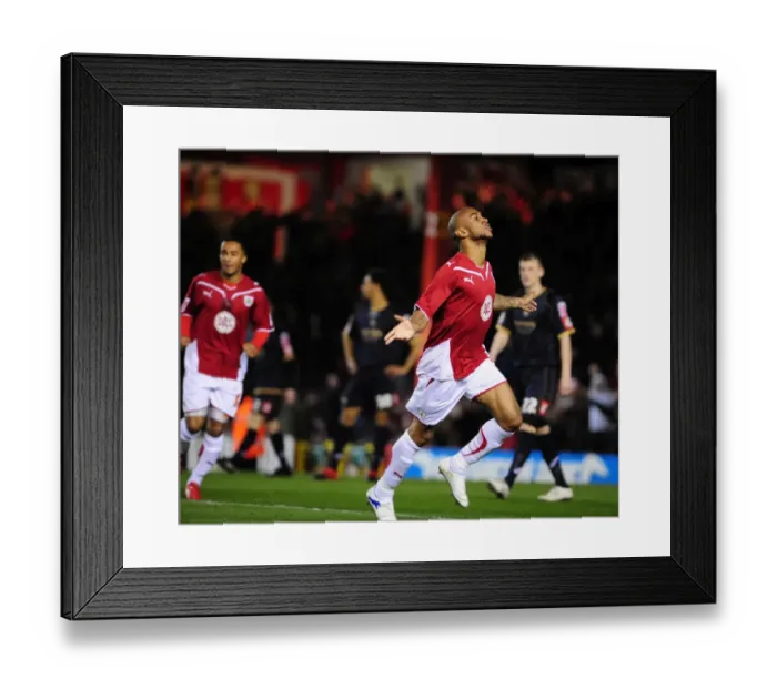 Framed Print : Bristol City's Danny Haynes Euphoric Goal Celebration vs Barnsley (Championship, 23 / 03 / 2010)