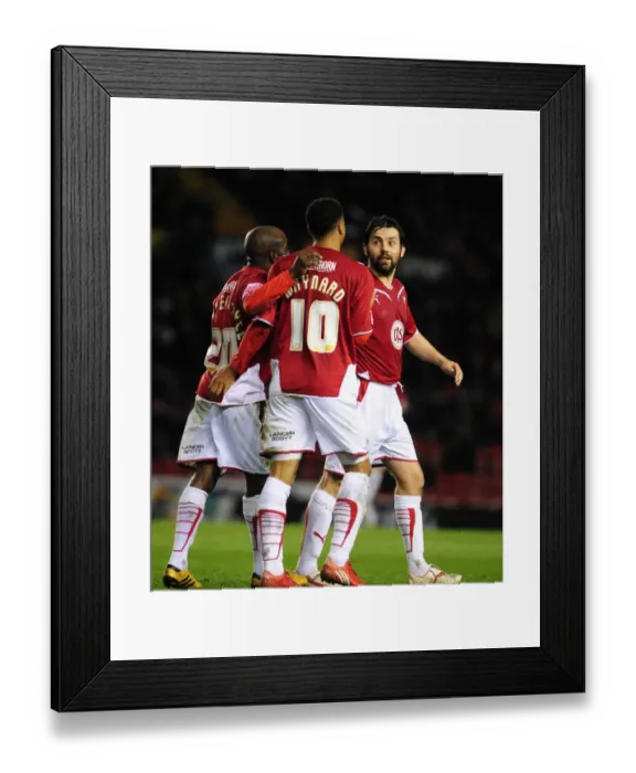 Framed Print : Triumphant Trio: Nicky Maynard, Jamal Campbell-Ryce, and Paul Hartley's Euphoric Moment after Scoring in Bristol City's Victory over Barnsley (23 / 03 / 2010) Framed Print : Triumphant Trio: Nicky Maynard, Jamal Campbell-Ryce, and Paul Hartley's Euphoric Moment after Scoring in Bristol City's Victory over Barnsley (23 / 03 / 2010)