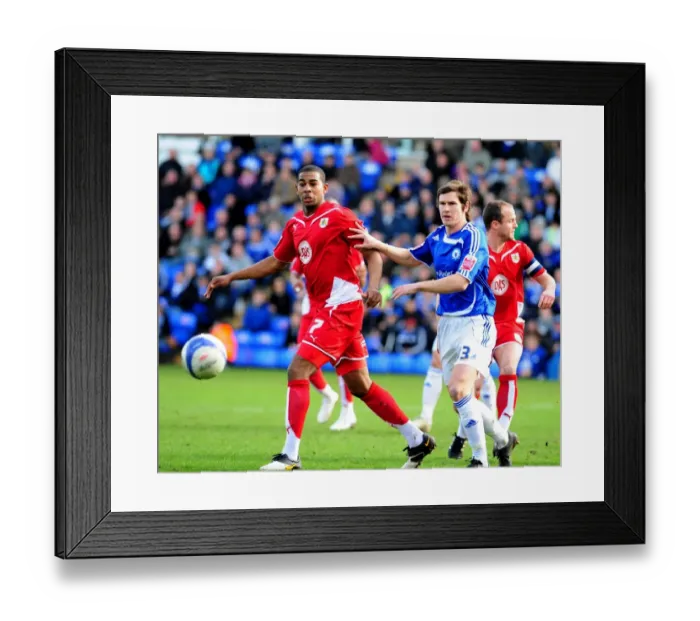 Framed Print : Clash in the Championship: Marvin Elliott vs. Josh Simpson, Peterborough v Bristol City, 2010
