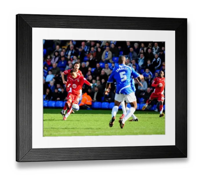 Framed Print : Nicky Maynard's Shooting Moment: Peterborough vs. Bristol City, Championship 2010