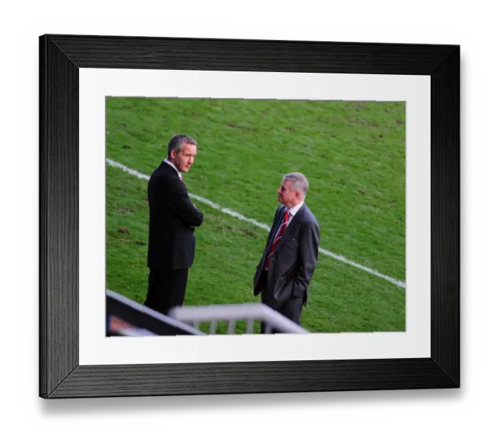 Framed Print : Keith Millen and Steve Lansdown: Celebrating a Hard-Fought One-Nil Win for Bristol City against Peterborough (Championship, 2010)