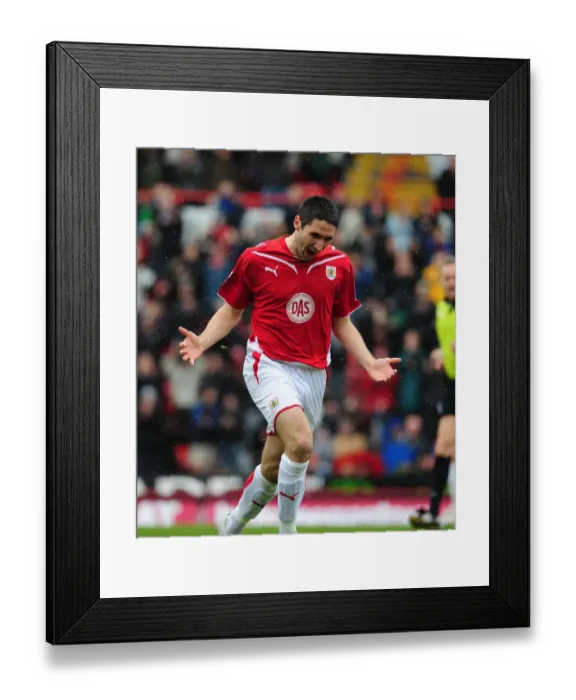 Framed Print : Euphoric Moment: Bradley Orr's Thrilling Goal Celebration in the Championship Clash between Bristol City and Nottingham Forest (03 / 04 / 2010) Framed Print : Euphoric Moment: Bradley Orr's Thrilling Goal Celebration in the Championship Clash between Bristol City and Nottingham Forest (03 / 04 / 2010)