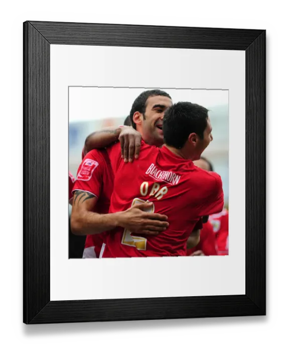 Framed Print : Bristol City's Liam Fontaine and Bradley Orr in Controversial Goal Celebration: Who Scored the Opener vs. Nottingham Forest (03.04.2010) Framed Print : Bristol City's Liam Fontaine and Bradley Orr in Controversial Goal Celebration: Who Scored the Opener vs. Nottingham Forest (03.04.2010)