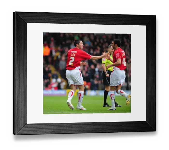 Framed Print : Controversial Goal Celebration: Liam Fontaine and Bradley Orr Claiming the Opening Goal for Bristol City vs. Nottingham Forest (03.04.2010) Framed Print : Controversial Goal Celebration: Liam Fontaine and Bradley Orr Claiming the Opening Goal for Bristol City vs. Nottingham Forest (03.04.2010)