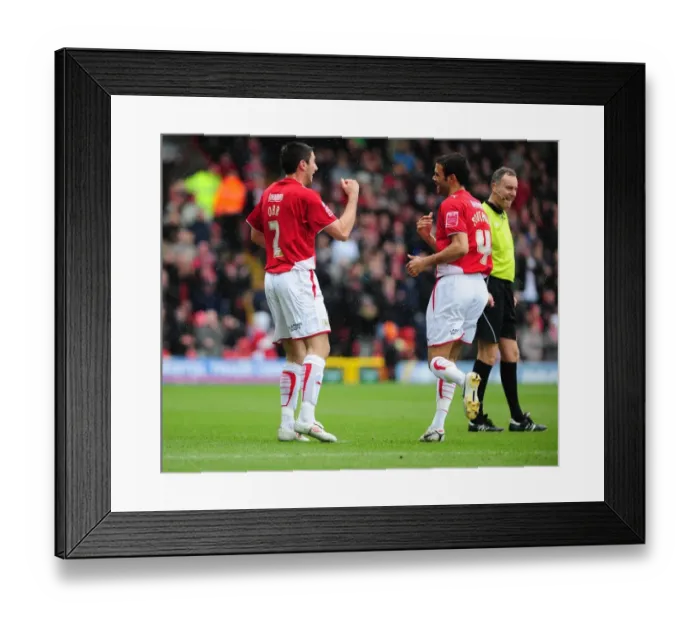 Framed Print : Bristol City's Controversial Goal Celebration: Liam Fontaine and Bradley Orr Claiming the Opener against Nottingham Forest in 2010