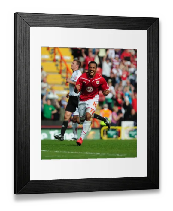 Framed Print : Twenty-Goal Milestone: Nicky Maynard's Epic Celebration as Bristol City Beats Derby County in Championship Football (April 24, 2010) - Ashton Gate Stadium