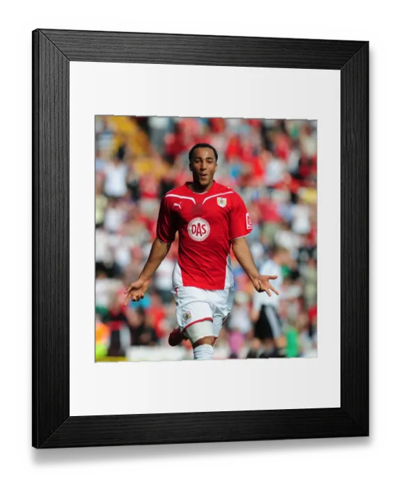 Framed Print : Nicky Maynard's Epic Milestone: 20th Goal for Bristol City vs. Derby County (April 24, 2010) - Thrilling Championship Match at Ashton Gate Stadium