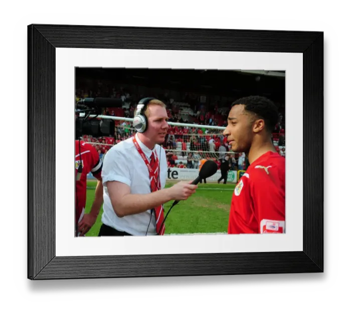 Framed Print : Championship Showdown: Nicky Maynard's Interview with Adam Baker from Bristol City Amidst the Tension Against Derby County, April 2010 Framed Print : Championship Showdown: Nicky Maynard's Interview with Adam Baker from Bristol City Amidst the Tension Against Derby County, April 2010